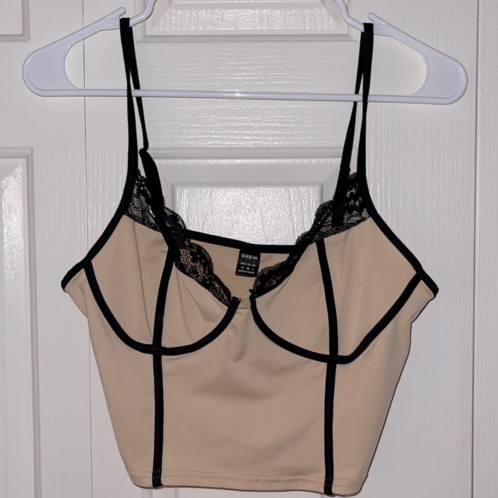 SHEIN SXY Lace Trim Contrast Binding Bustier Cami Top Size M NWOT